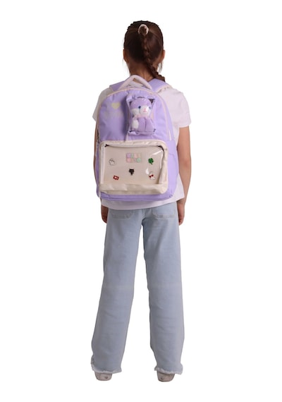 Calacilo Dört Bölmeli Peluşlu K-pop Lilac Peluş Ayı Aksesuarlı Lila Kız Çocuk İlkokul Sırt Çantası - C4104