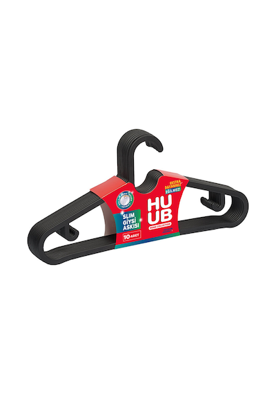 3 Adet Huub Plastik Askı Slim Siyah 10'lu Çok Renkli