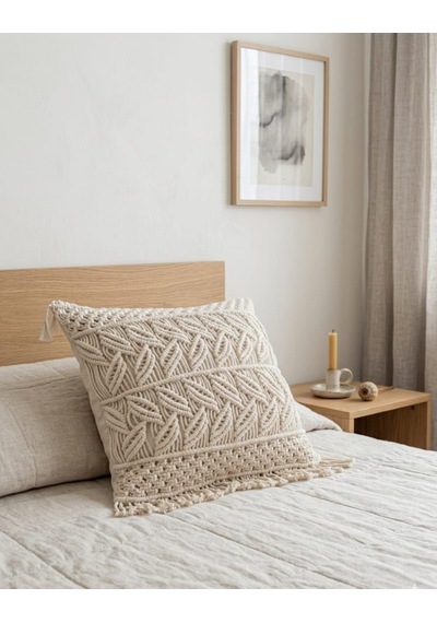Boho-chic Makrome Kırlent Kılıfı 40x40 Cm Doğal Ve Özgün Tasarım Diğer