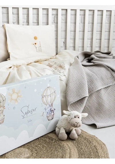 Little Sheep Nakışlı Bebek Nevresim Seti, %100 Pamuk Kumaş Organik Pamuk Örtlülü Bebek Nevresimi Bej