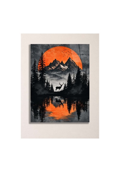 Geyik Ve Dağ Manzaralı Metal Tablo - Gün Batımı Doğa Duvar Dekoru, Metal Poster Wall Art Çok Renkli - 923217720 Çok Renkli - 923217720 Çok Renkli