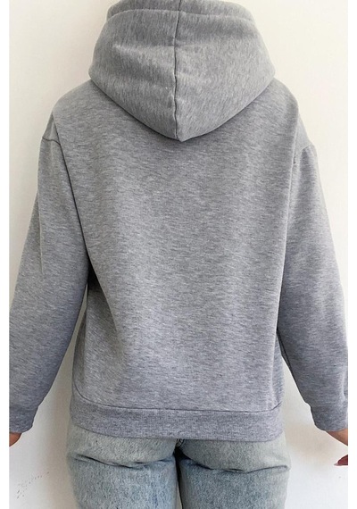 Femelle Kadın Yeni Sezon Karakter Baskılı Kapüşonlu Pamuklu Sweatshirt Gri
