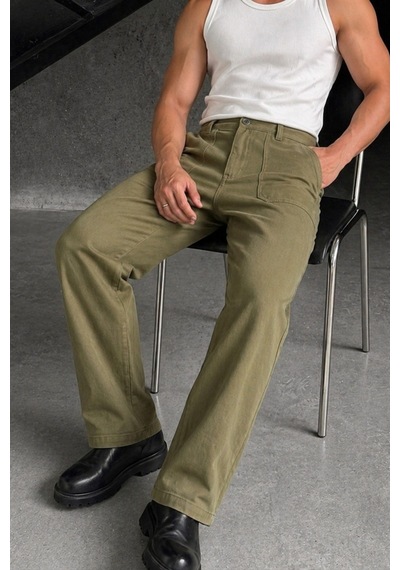 Tarz Cool Erkek Baggy Fit Old Money Cep Detaylı Pantolon Haki