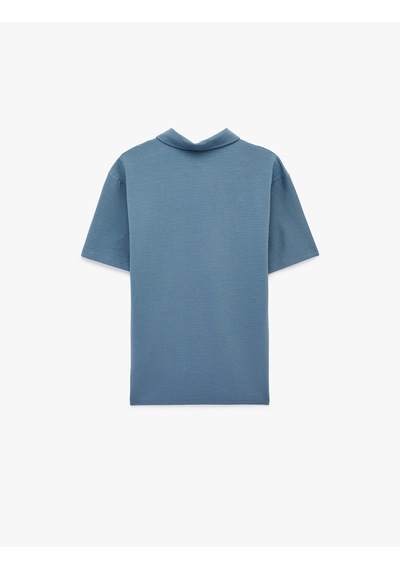 Koton Regular Fit Kısa Kollu Dokulu Pamuklu Polo Yaka Tişört Mavi 6sam10078mk