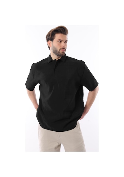 Madmext Siyah Oversize Rahat Kesim Kısa Kollu Gömlek 6744