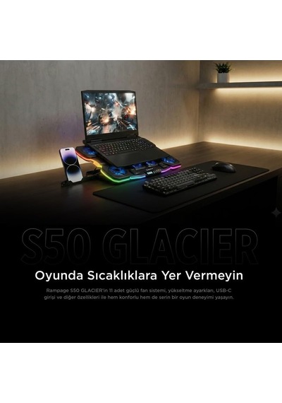 S50 Rgb Işıklı 11 Fanlı Lcd Göstergeli 1 Type C 1 Usb Girişli Notebook Soğutucu