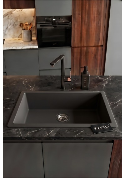 Gordion 77 K013 Granit Evye 770x475 Mm Tek Göz Mutfak Evyesi - K013 Gordion 77 Antrasit Gri