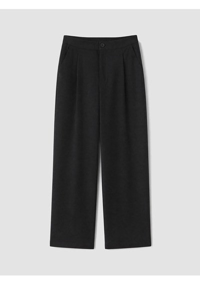 Lcw Modest Siyah Loose Fit Kadın Pileli Kumaş Pantolon
