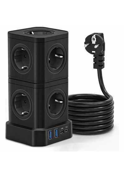 Kule Tipi Çoklu Priz 3680w 9 Lu Topraklı Priz + 2 Usb + 2 Type-c Masaüstü Dikey Akım Korumalı Priz 2 m