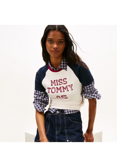 Tommy Hilfiger Slim Fit Miss Tommy Kadın Beyaz T-shirt Dw0dw22536 Beyaz