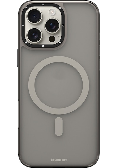 Apple Uyumlu iPhone 16 Pro Kılıf Magsafe Cam Arka Yüzey Tpu Youngkit Gemstone Serisi Kapak Gri