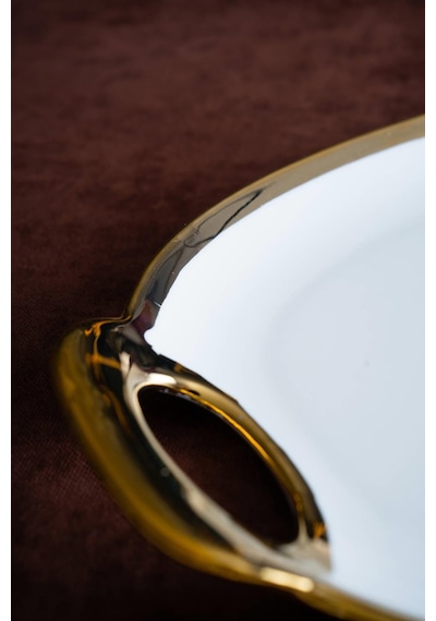 Acar Arven Oval Gold Sunum Tepsisi - 45 Cm Beyaz