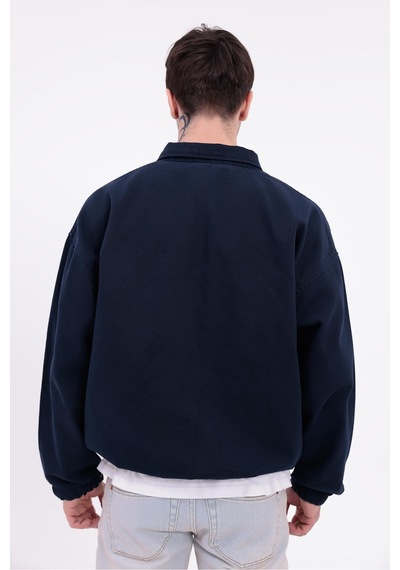 Erkek Gabardin Kumaş Fermuarlı Oversize Beli Lastikli Mevsimlik Ceket-265 Lacivert