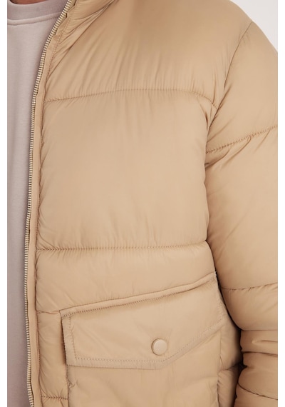 Tudors Erkek Regular Fit Klasik Kesim Çift Cepli Lastikli Sıcak Tutan Dik Yaka Kum Rengi Mont-41595 Kum