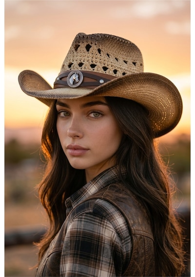 Gigi Luxe Vintage Bohem Kovboy Şapka Unisex Hasır Tasarım Kahverengi Kahverengi