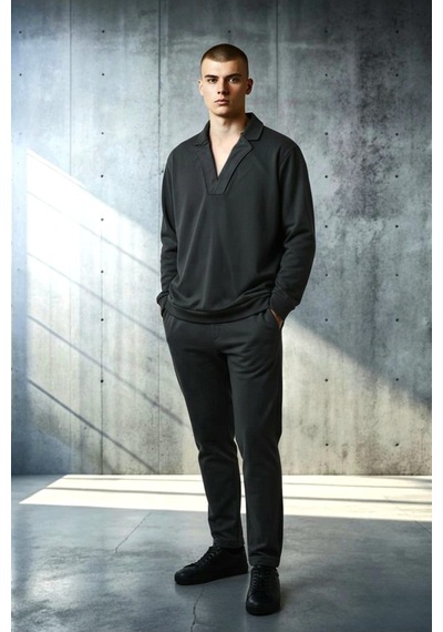 Black Steel Ceket Yaka Casual Erkek Sweatshirt Siyah Black Steel Ceket Yaka Casual Erkek Sweatshirt Siyah