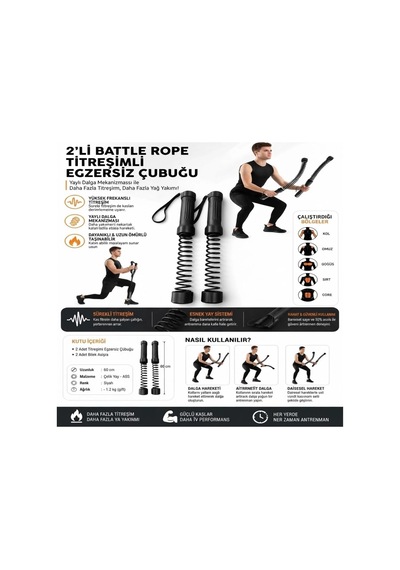 2&amp Apos Li Battle Rope Titreşimli Egzersiz Çubuğu, Yaylı Dalga Mekanizmalı Kol, Omuz,, Sırt Ve Core Antrenman Aleti Bx40