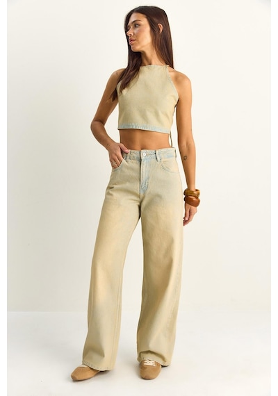 Shade Kadın Boyundan Bağlamalı Crop Top Wide Leg Pantolon Denim Alt-üst Takım 26089 60286151 - Buğday Çok Renkli Shade Kadın Boyundan Bağlamalı Crop Top Wide Leg Pantolon Denim Alt-üst Takım 26089 60286151 - Buğday Çok Renkli