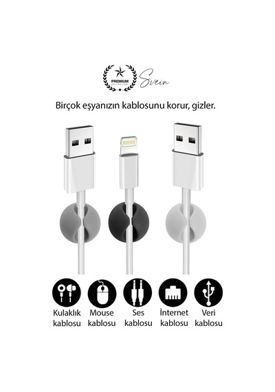 20'li İz Bırakmaz Siyah Beyaz Kablo Sabitleme Klipsi Çalışma Masası Düzenleyici Ev Oda Ofis Pratik