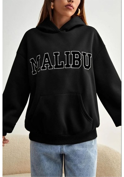 Medinenur Unisex Malibu Baskılı Sweatshirt siyah