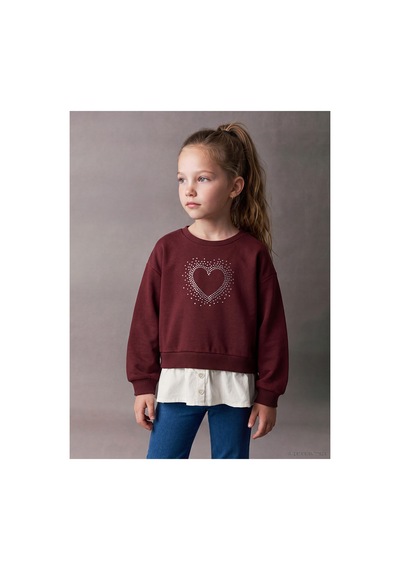 Lc Waikiki Alıta Cıty Farkıyla Lcw Kids Bordo 3 İplik Şardonlu Taşlı Standart & Regular Kız Çocuk Sweatshirt Bordo - 925528534 Bordo
