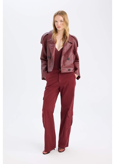 DeFacto Straight Fit Gabardin Pantolon Kargo Cepli Normal Bel Düz Paça D3762AX24AUBN371