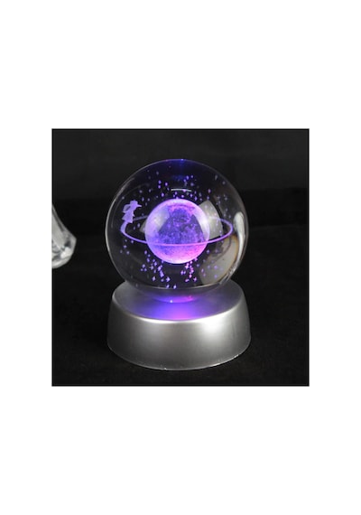 Kişiye Özel Satürn Işıklı Cam Küre 8cm 6cm Lotus Kamelya Çiçeği Kolye Hediyeli