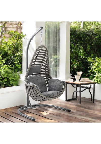 Capri Swing Milas Tekli Rattan Bahçe Salıncağı Balkon Salıncağı Gri