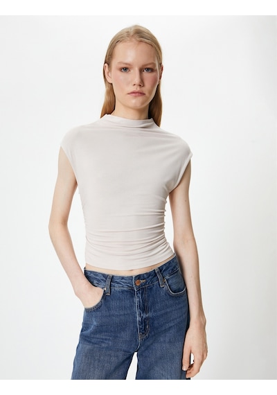 Koton Slim Fit Atlet Dik Yaka Kısa Kollu Drapeli Bej 4sak10105ek 4SAK10105EK050