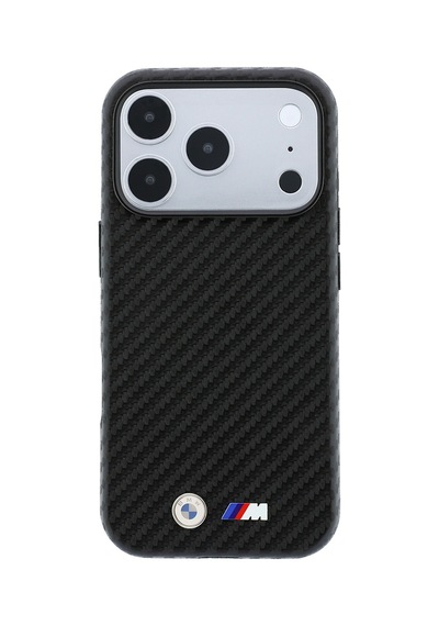 Apple iPhone Uyumlu 18 Pro Max Kılıf Bmw Lisanslı M-safeli Karbon Fiber Ve Metal Logolu Pu Deri Kapak Siyah