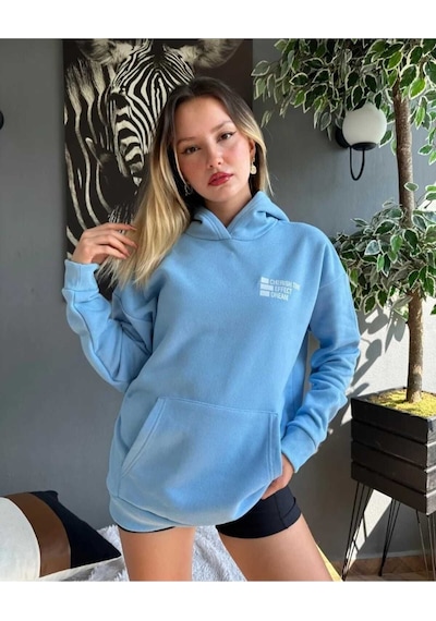 Kozia Outdoors Malkoçbey Cherısh Tıme Baskılı Oversize Unisex Sweatşhirt Mavi Mavi