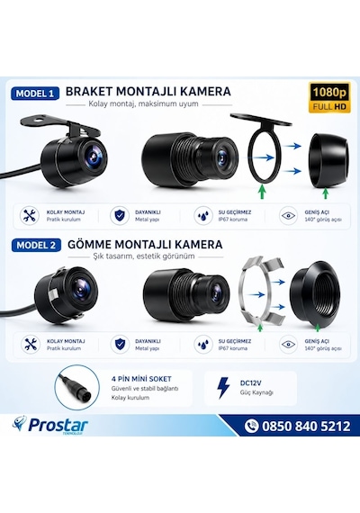 4 Pin Mini Ahd 720p/analog Ntsc 18.5 Mm Balıkgözü Kelebek Tampon Uyumlu Su Geçirmez Arka Geri Görüş Kamerası
