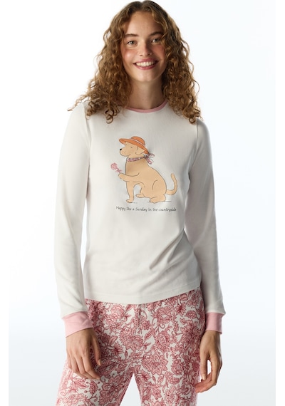 Penti Kırık Beyaz Countryside Köpek Desenli Uzun Kollu Tişört Pijama Üstü