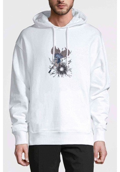 Sasuke Uchiha Curse Mark Metal Rock Baskılı Beyaz Erkek Sweat (531032079)