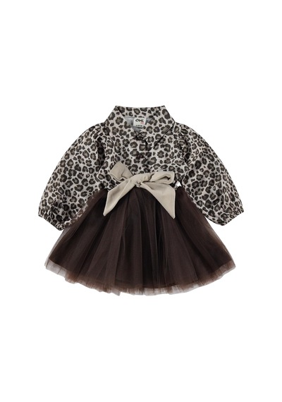Civil Baby Leopar Baskılı 6-18 Ay Elbise - Kahverengi