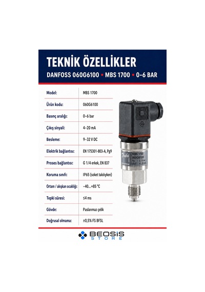 Danfoss 060g6100 Mbs 1700 0-6 Bar Basınç Transmitteri