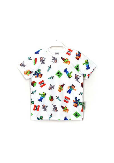 Dobakids 360 Derece Minecraft Karakterleri Desenli Erkek Çocuk T-Shirt Beyaz