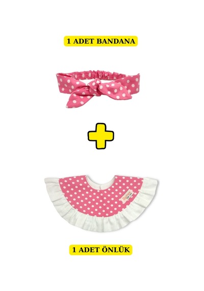 Bezhane %100 Organik Pamuk Kız Çocuğu Salya Önlük + Bandana Pembe