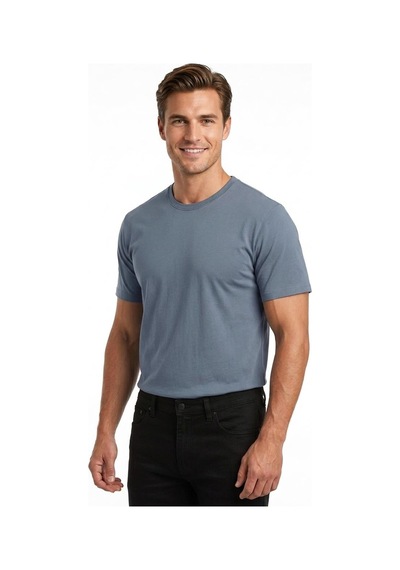 Uki Mavi Bisiklet Yaka Basic T-shirt