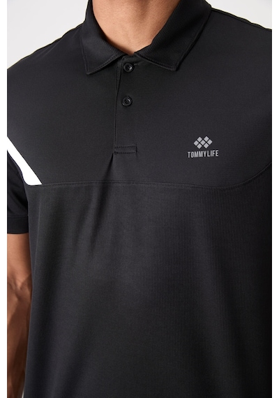 Tommy Life Siyah Polyester Nefes Alan Dokulu İnce Esnek Standart Fit Polo Yaka Erkek Performans T-shirt - 8840 Siyah