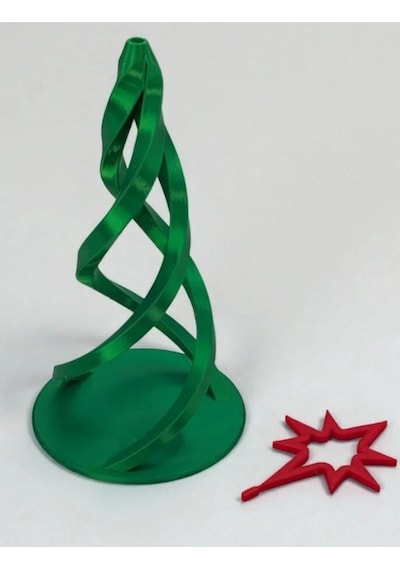 2'li Set: 3d Baskı Spiral Noel Ağacı Yılbaşı Dekorasyonu - Kırmızı Yıldızlı 26 Cm Boy
