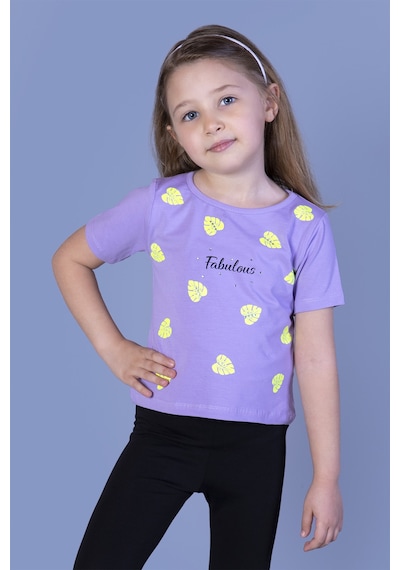 Toontoy Kids Toontoy Kız Çocuk Yaprak Desenli Fabulous Baskılı Tişört Lila