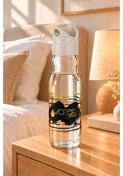 Water Fresh 700 Ml Çevrilebilir Kapaklı Cam Sürahi Başucu Ve Çalışma Masası Sürahisi Bej - 927537818
