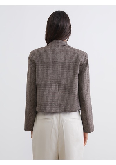 Lcw Vision Kahverengi Kazayağı Desenli Crop Kadın Blazer Ceket