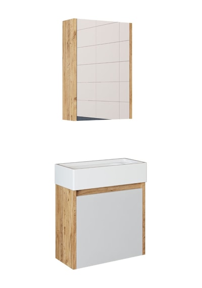 Roomart Ayaksız Tek Kapaklı Lavabolu 50cm Banyo Dolabı A.çam-beyz Atlantik Çam - Beyaz