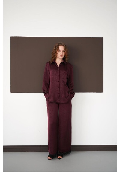 Verymoda Pileli Paça Ucu Dantel Pantolon F2102 Mürdüm