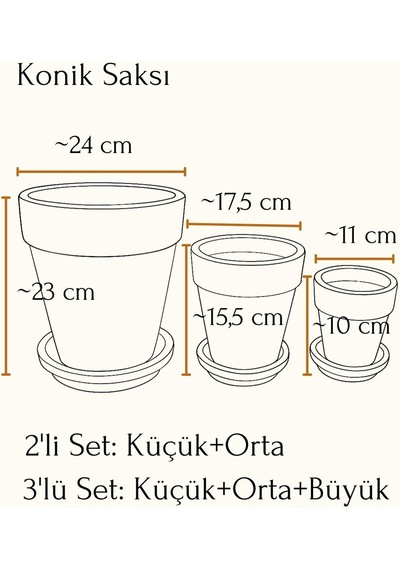 Terracotta Konik Saksı+tabak Bohem Beyaz Büyük