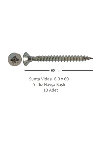 Sunta Vidası, 6,0 X 60 Mm, 10 Adet, Yhb Vida 6 x 60