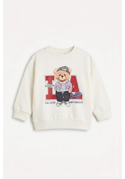 Defacto %100 Pamuk Oversıze Bisiklet Yaka Ayıcık Baskılı Sweatshirt Kumaşı Sweatshirt Erkek Bebek H9785a526auer118 Ekru-er118