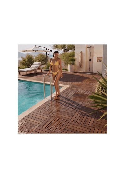 %100 Akasya Ahşap Deck Karo 50x50 Cm Geçmeli Click Sistem 1 Koli 4 Adet 1 M² Balkon Teras Bahçe Havuz Banyo